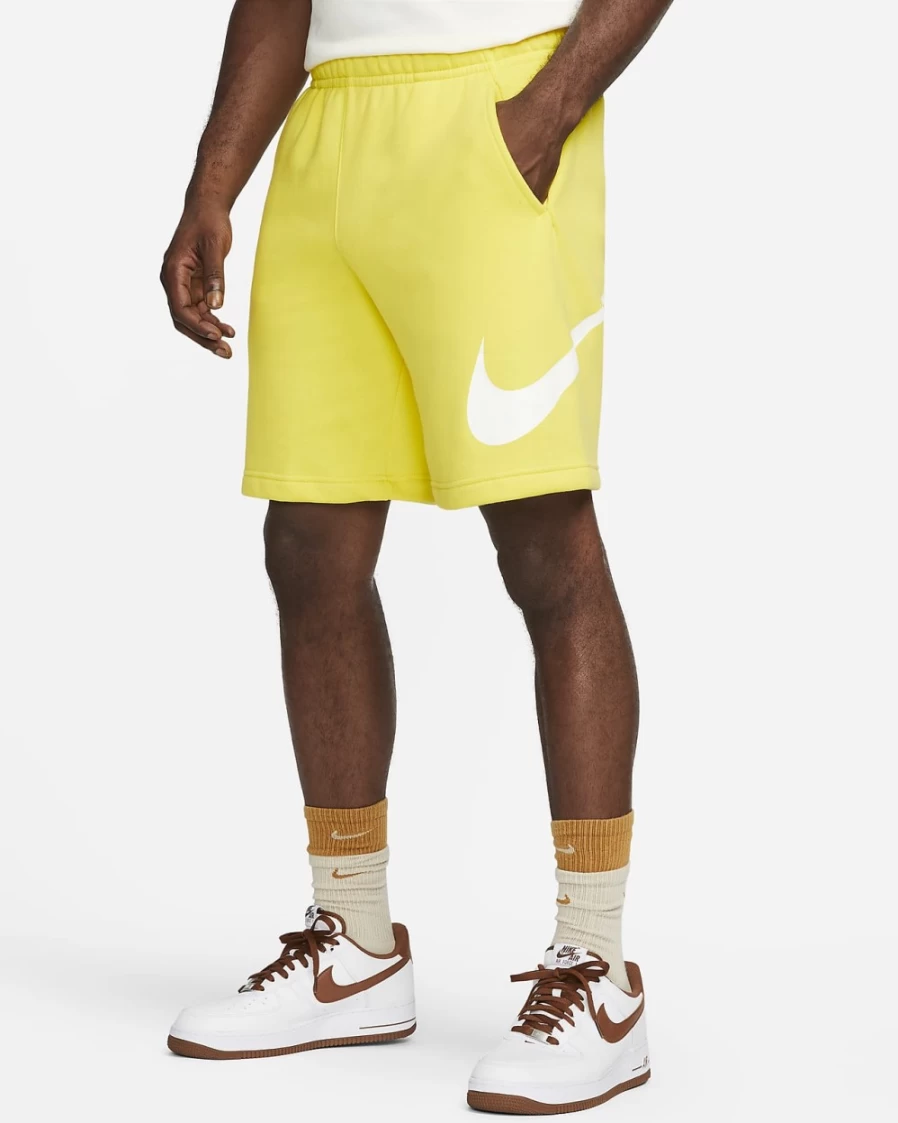 Nike Sportswear Club Men's Graphic Shorts - Yellow Strike/White Athletic Casual Shorts for Men