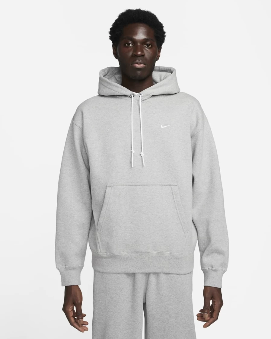 Nike Men's Solo Swoosh Fleece Pullover Hoodie - Dark Grey Heather/White