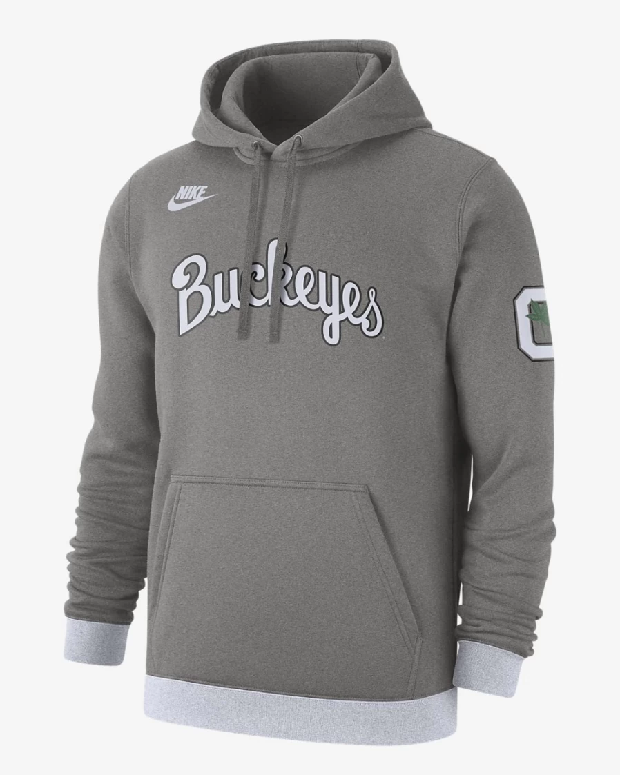 Nike Ohio State Buckeyes Men's Dark Grey Heather Fleece Hoodie Retro College Sweatshirt