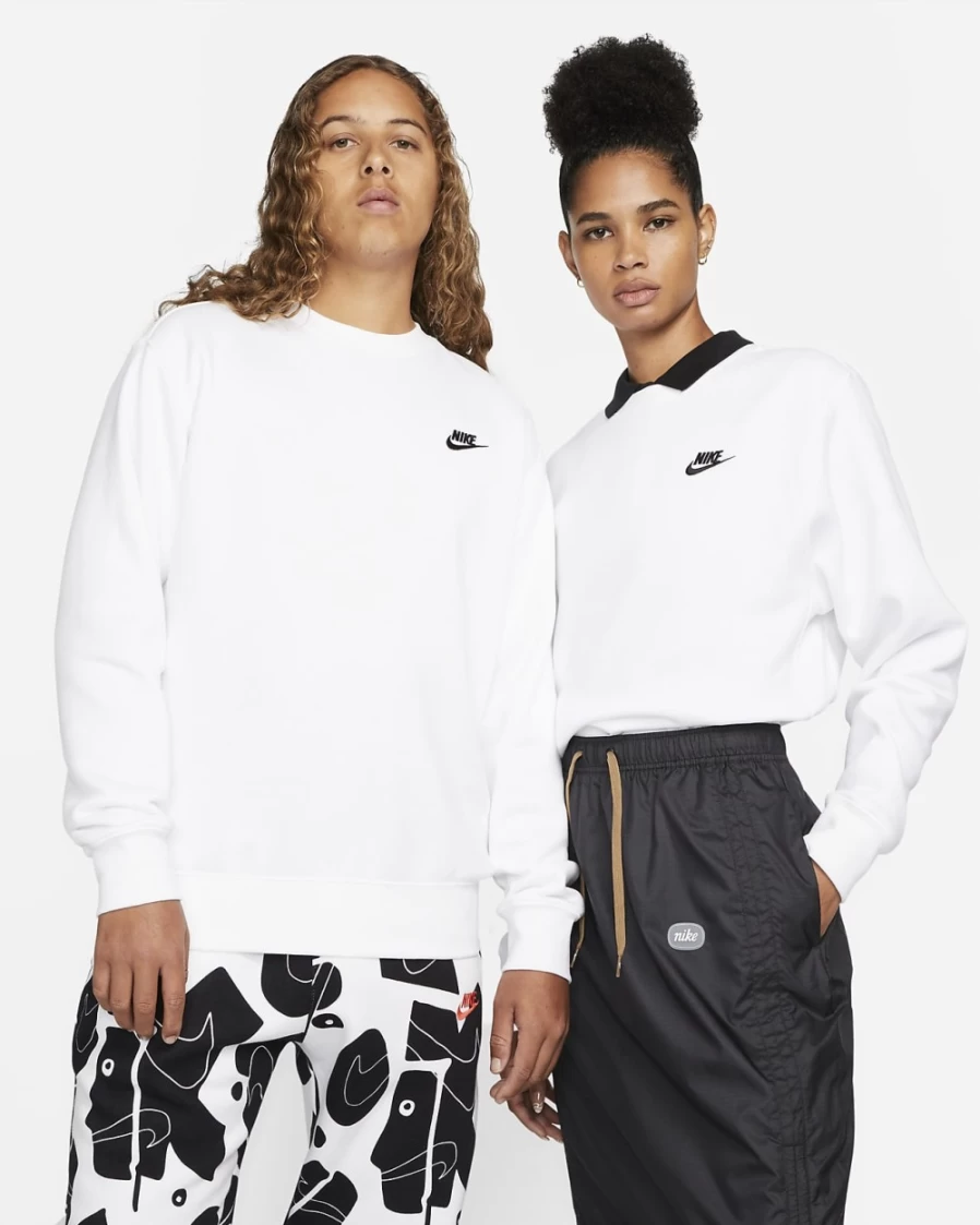 Nike Men's Sportswear Club Fleece Crew Sweatshirt - White/Black