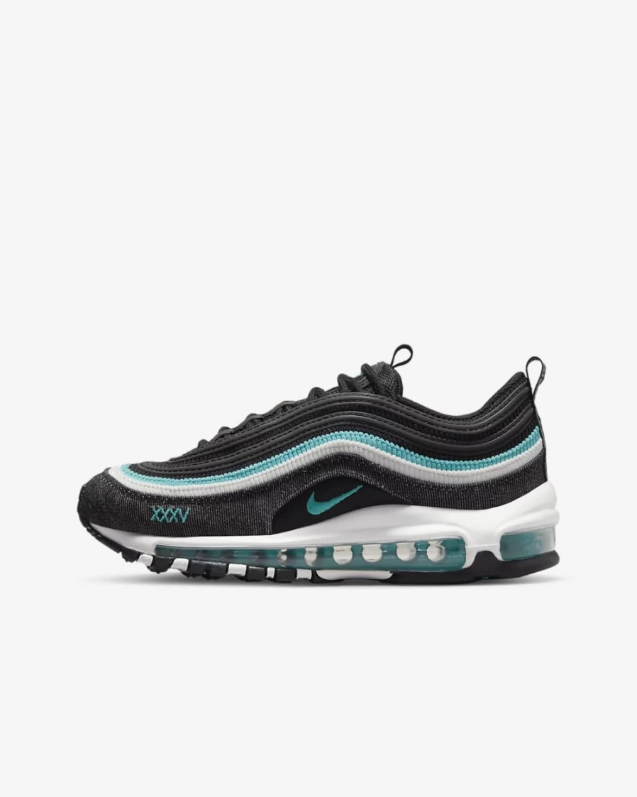 Nike Air Max 97 SE Big Kids' Sneakers - Black/Summit White/Sport Turquoise - Unisex Boys & Girls Running Shoes