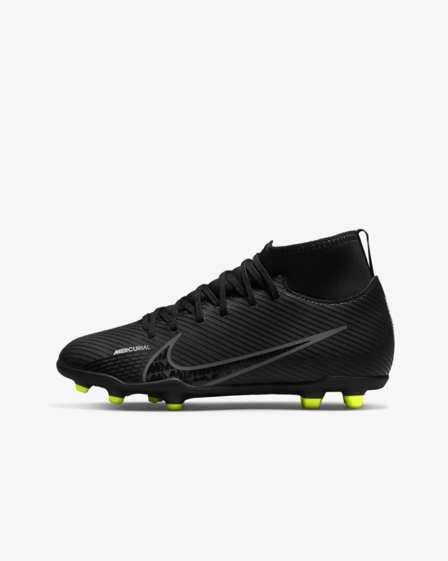 Nike Jr. Mercurial Superfly 9 Club FG/MG Kids' Soccer Cleats - Black/Summit White/Volt/Dark Smoke Grey for Boys & Girls
