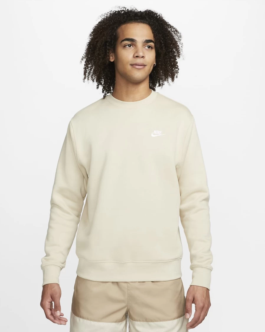 Nike Sportswear Club Fleece Crew Men's Sweatshirt - Rattan/White