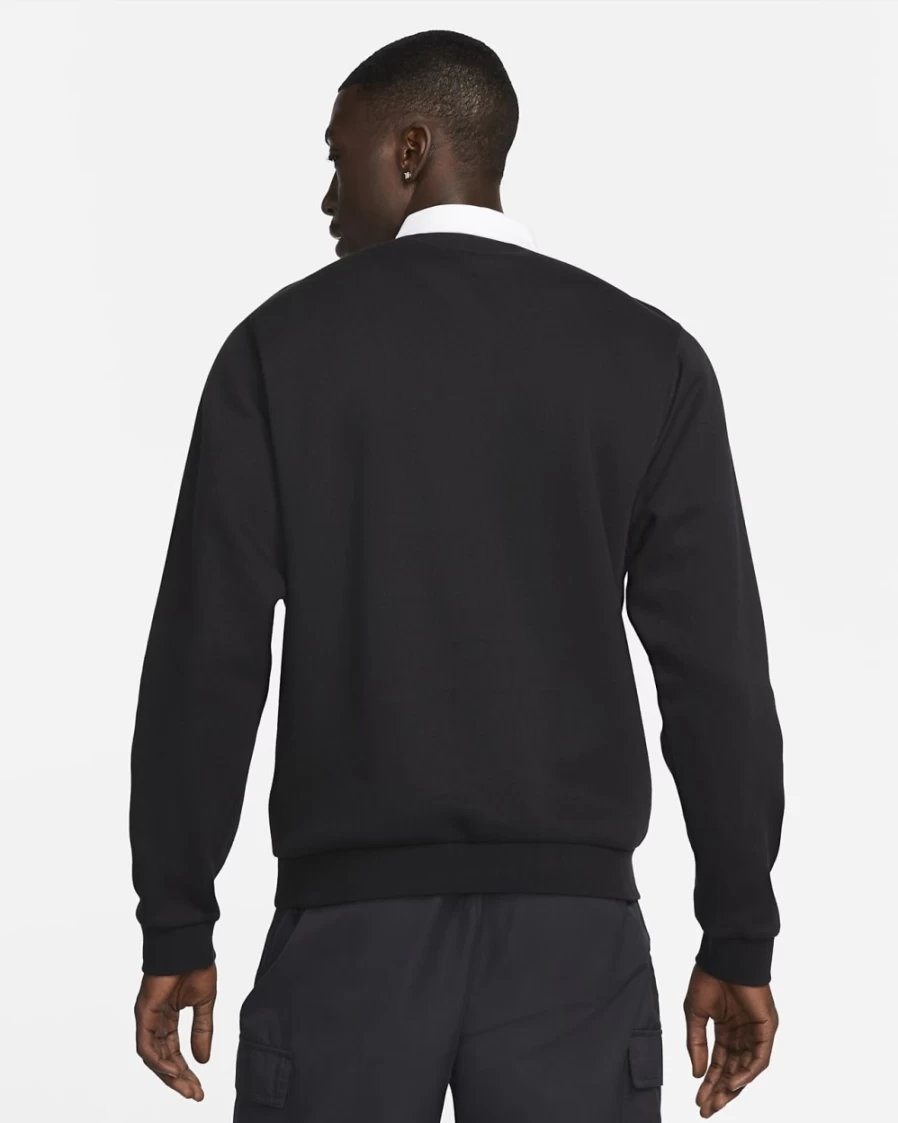 Nike Club Fleece Men's Long-Sleeve Polo Shirt - Black & White Brushed-Back Comfort