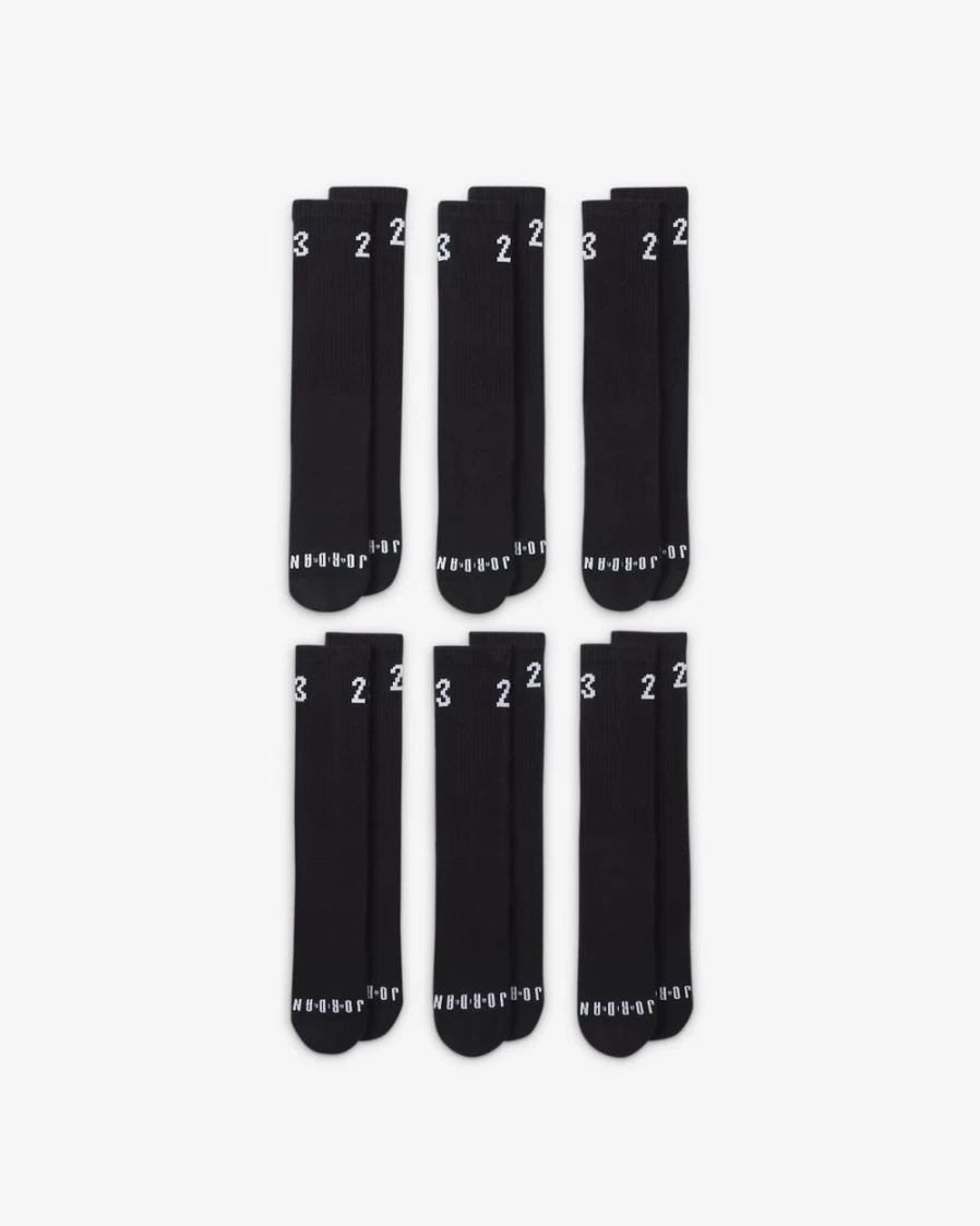 Nike Jordan Essentials Crew Socks for Men - 6 Pairs, Black/White Athletic Socks