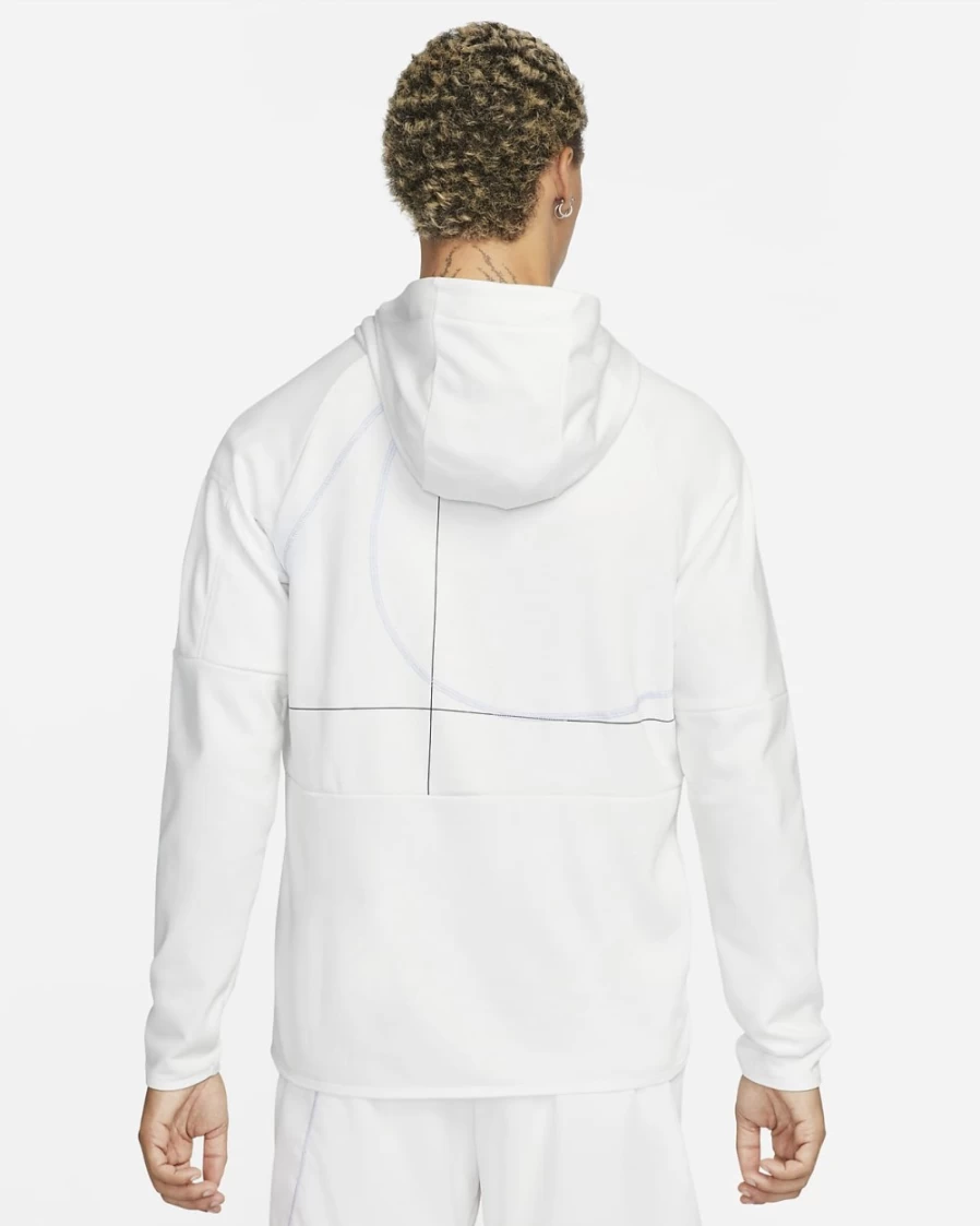 Nike Dri-FIT Men's Summit White/Blue Whisper Fleece Pullover Hoodie for Fitness