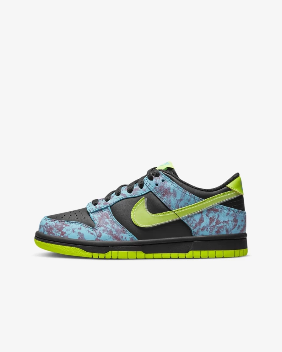 Nike Dunk Low SE Big Kids' Sneakers in Multi-Color, Black, Baltic Blue & Volt for Boys and Girls