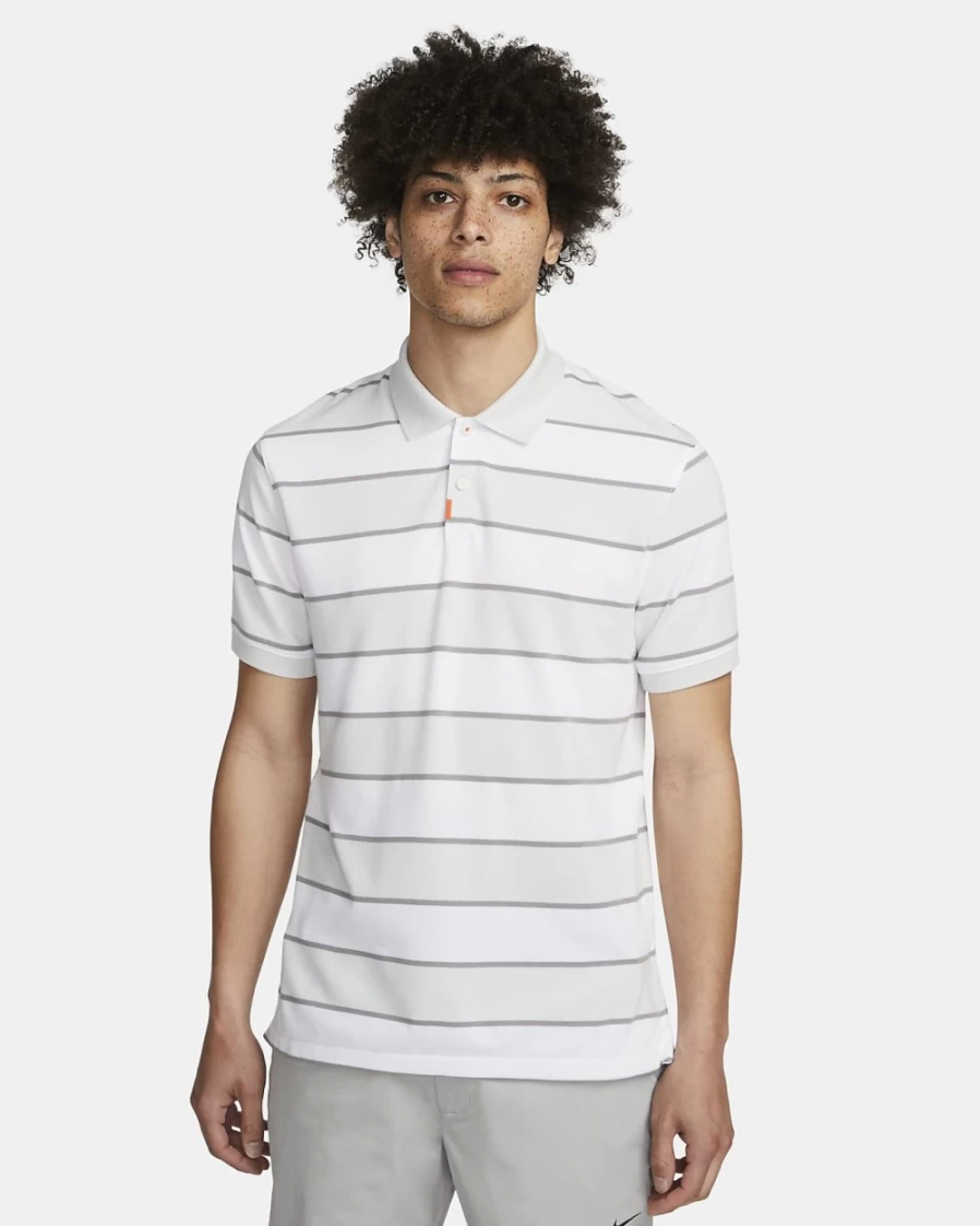 Nike Men's Slim-Fit Striped Polo Shirt in Photon Dust/White