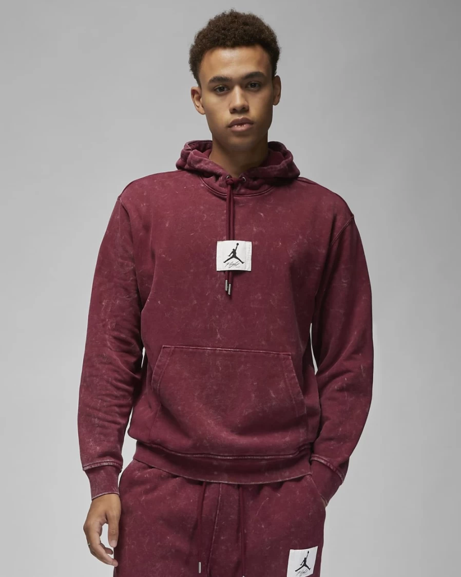 Nike Jordan Flight Fleece Men's Hoodie - Cherrywood Red Pullover, Washed Cotton Comfort Fit