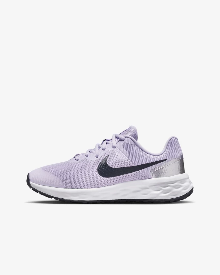 Nike Revolution 6 Big Kids' Road Running Shoes for Boys & Girls - Violet Frost/Metallic Silver/Vivid Purple/Thunder Blue