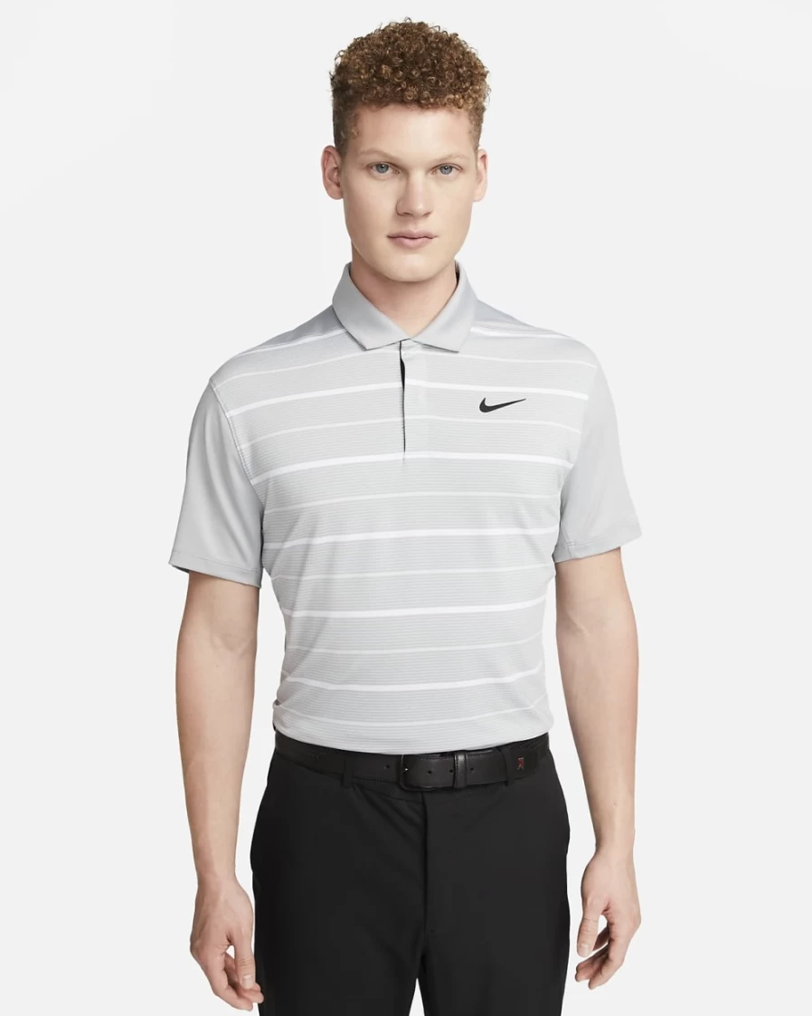 Nike Dri-FIT Tiger Woods Men's Light Smoke Grey Golf Polo - Moisture-Wicking, Breathable Stripe Design for Men