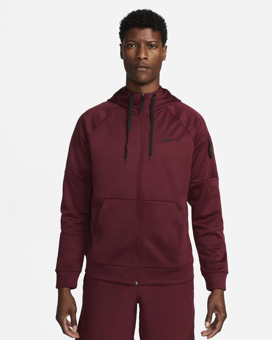 Nike Therma-FIT Men's Dark Beetroot Full-Zip Hoodie for Fitness & Training