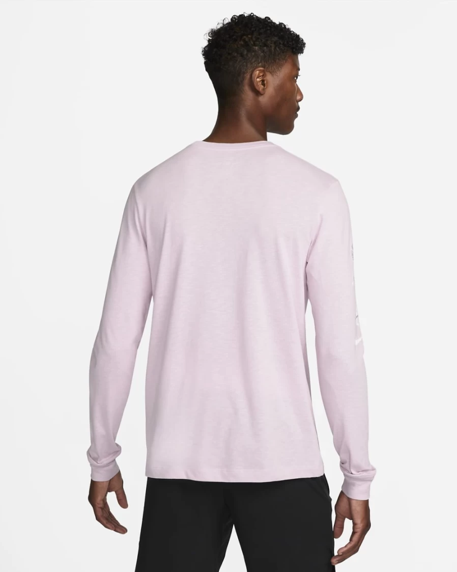 Nike Dri-FIT Men's Training Long-Sleeve T-Shirt - Pink Foam/Light Smoke Grey - Moisture-Wicking Workout Top