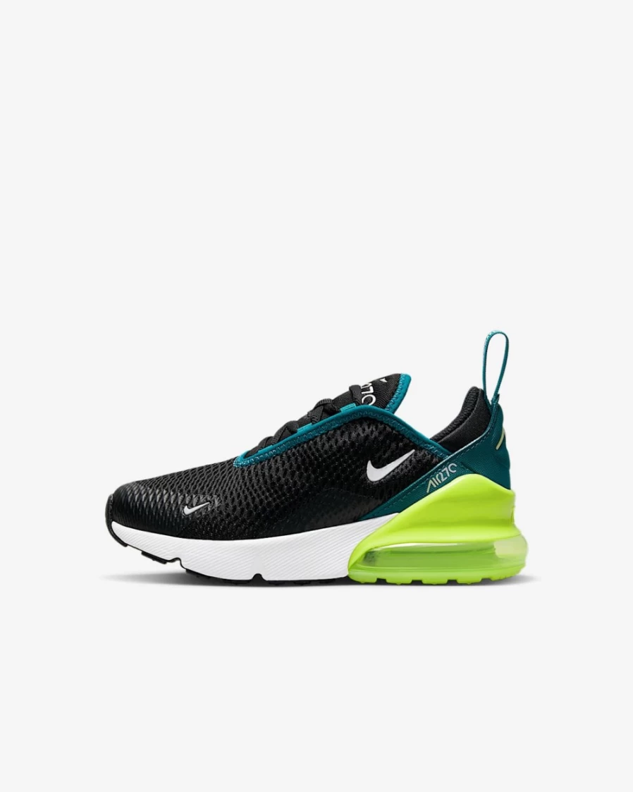 Nike Air Max 270 Kids' Shoes - Black/Bright Spruce/Barely Volt/White - Unisex Boys & Girls Running Sneakers
