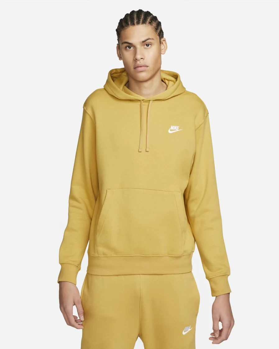 Nike Men's Club Fleece Pullover Hoodie - Wheat Gold & White Comfort Fit Sweatshirt