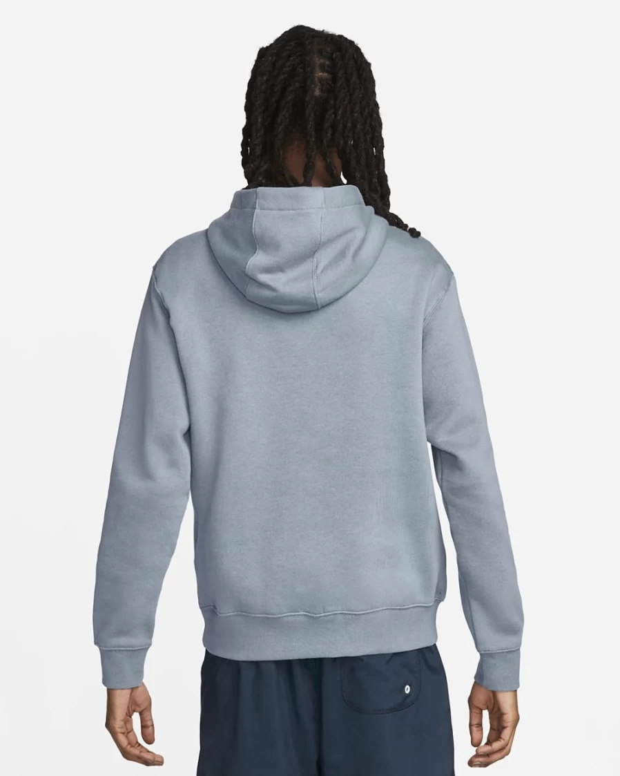 Nike Men's Ashen Slate Club Fleece Pullover Hoodie - Sportswear White Trim Comfort Fit