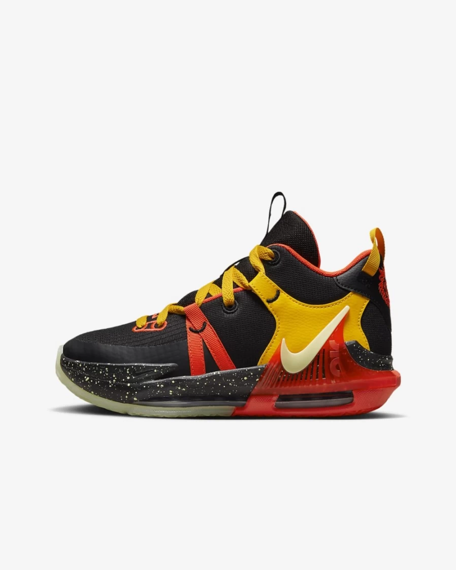 Nike LeBron Witness 7 Big Kids' Basketball Shoes for Boys & Girls - Black/Bright Crimson/University Gold/Barely Volt