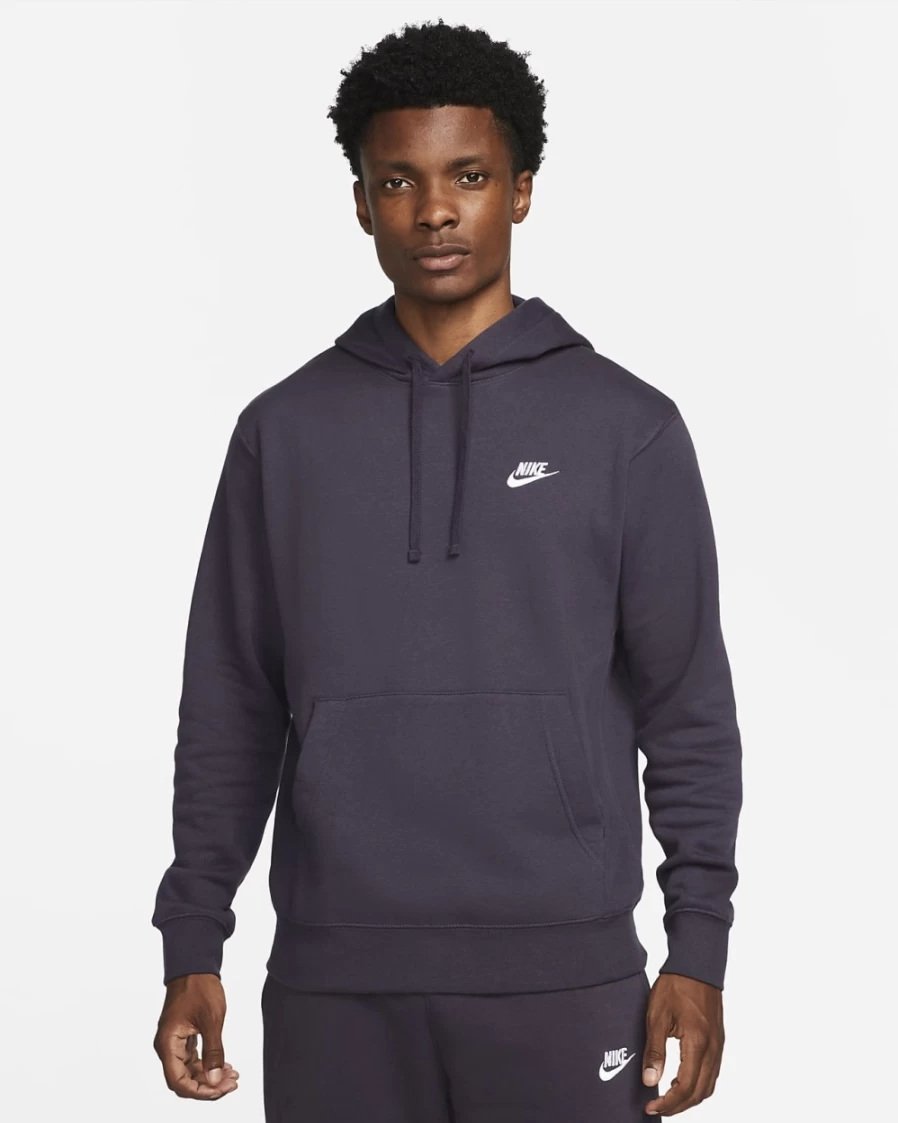 Nike Men's Club Fleece Pullover Hoodie - Cave Purple & White Sportswear