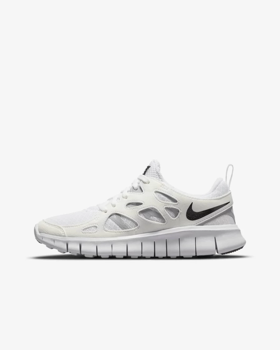 Nike Free Run 2 Big Kids' Running Shoes - White/Wolf Grey/Black - Boys & Girls
