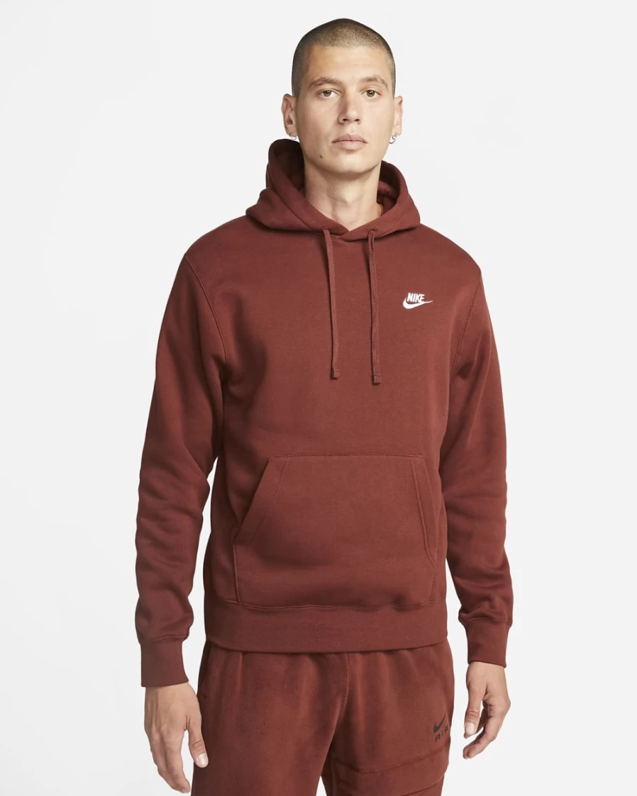 Nike Men's Club Fleece Pullover Hoodie - Oxen Brown & White Comfortable Sportswear