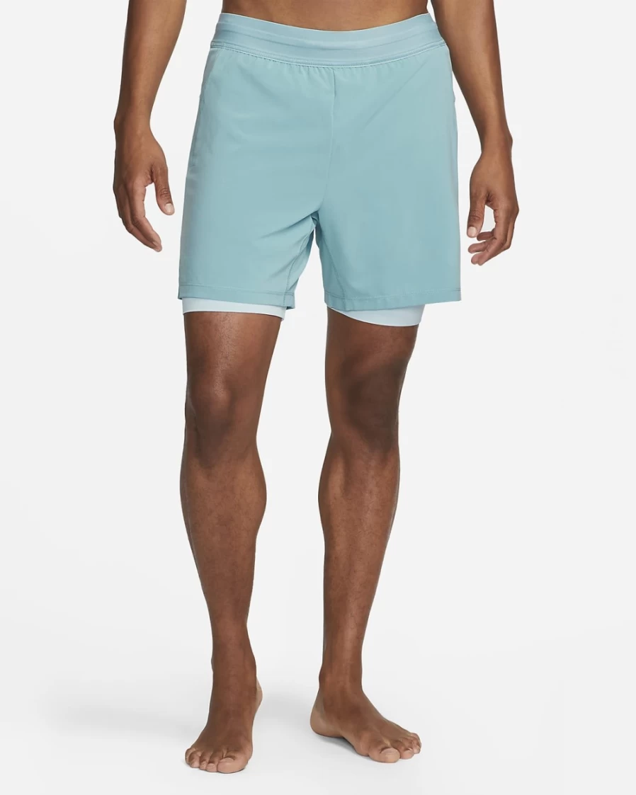 Nike Men's Yoga 2-in-1 Shorts in Worn Blue & Celestine Blue for Workout & Training
