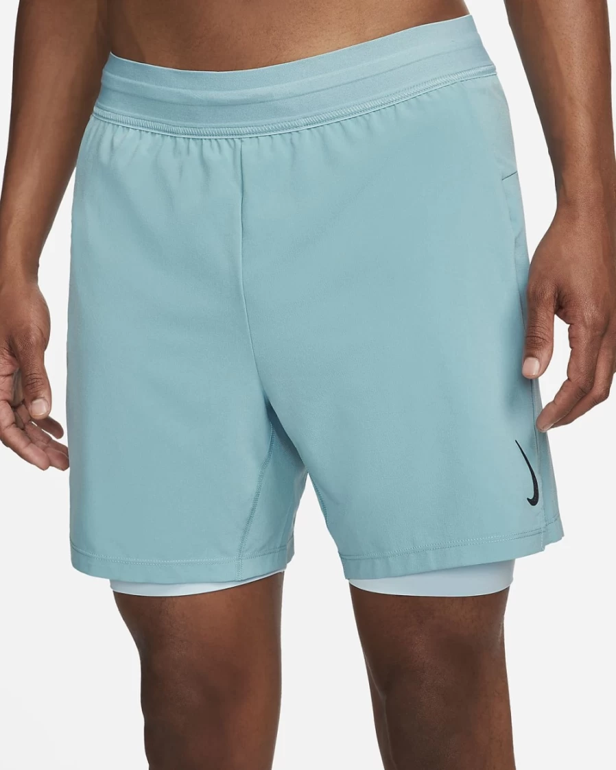 Nike Men's Yoga 2-in-1 Shorts in Worn Blue & Celestine Blue for Workout & Training