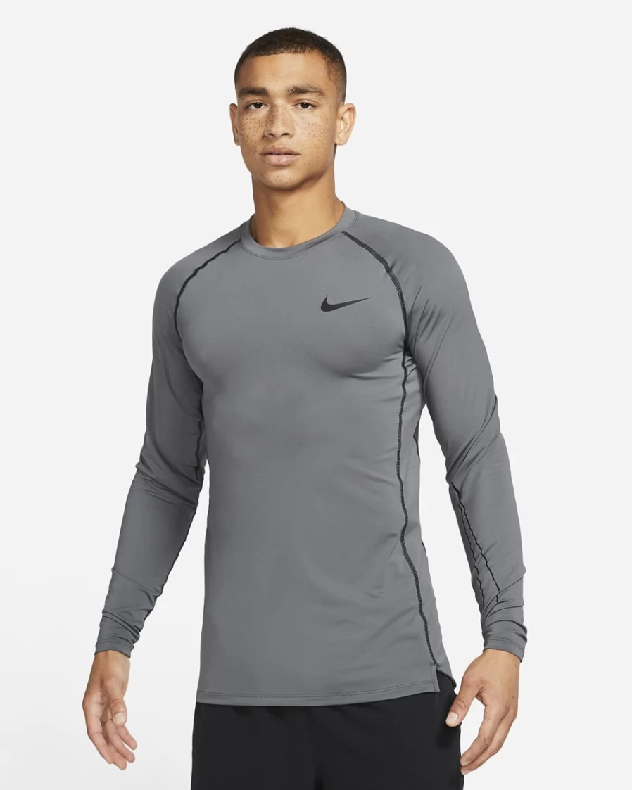 Nike Pro Dri-FIT Men's Slim Fit Long-Sleeve Top - Iron Grey/Black Performance Shirt
