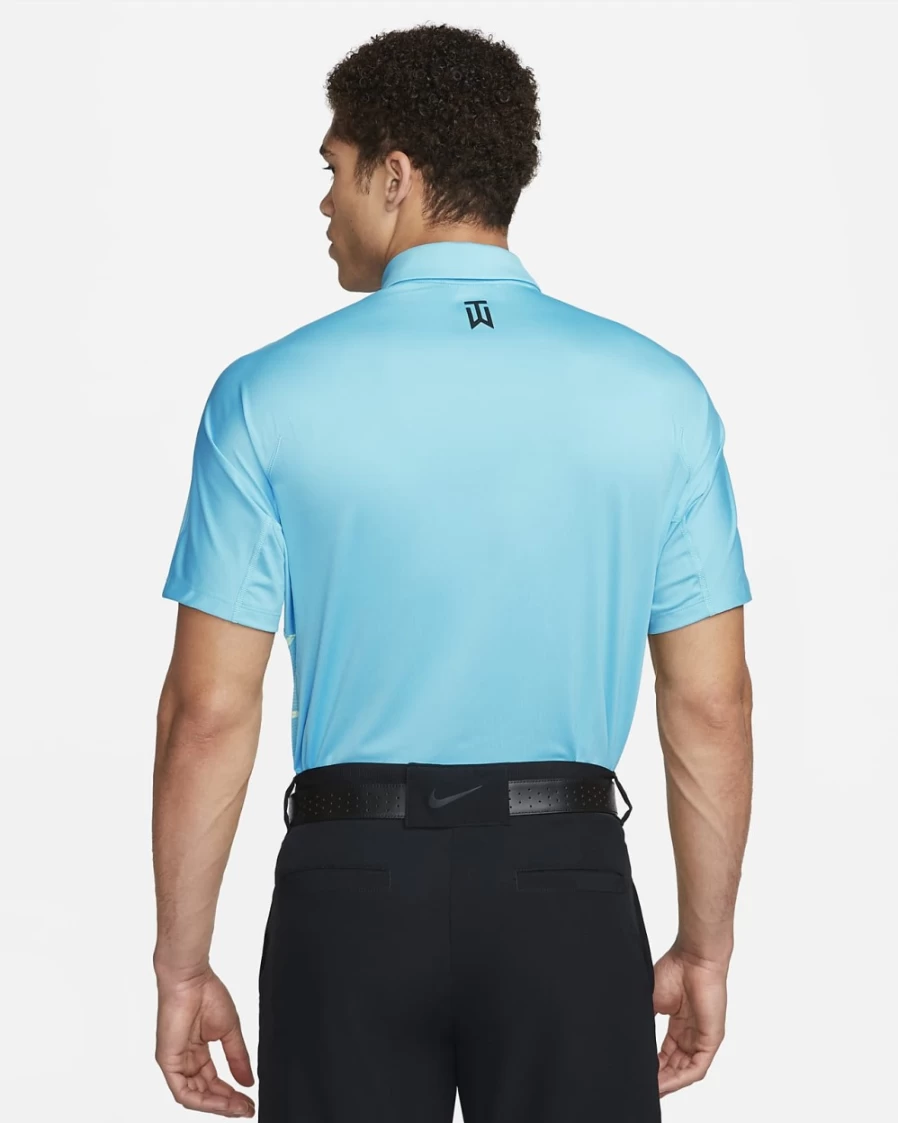Nike Dri-FIT Tiger Woods Men's Golf Polo - Moisture-Wicking, Striped Design, Baltic Blue/Blue Chill/Citron Tint/Black