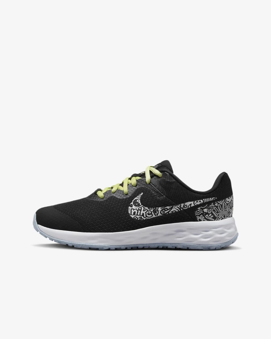 Nike Revolution 6 NN Big Kids' Road Running Shoes for Boys & Girls - Black/Light Lemon Twist/Cobalt Bliss/Summit White