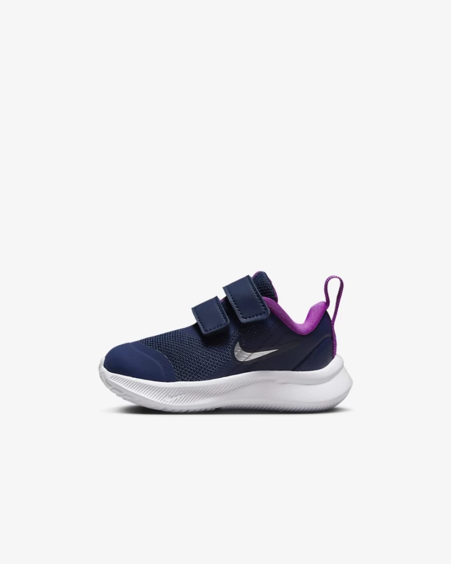 Nike Star Runner 3 Baby Toddler Shoes for Boys & Girls - Midnight Navy, Vivid Purple, Metallic Silver