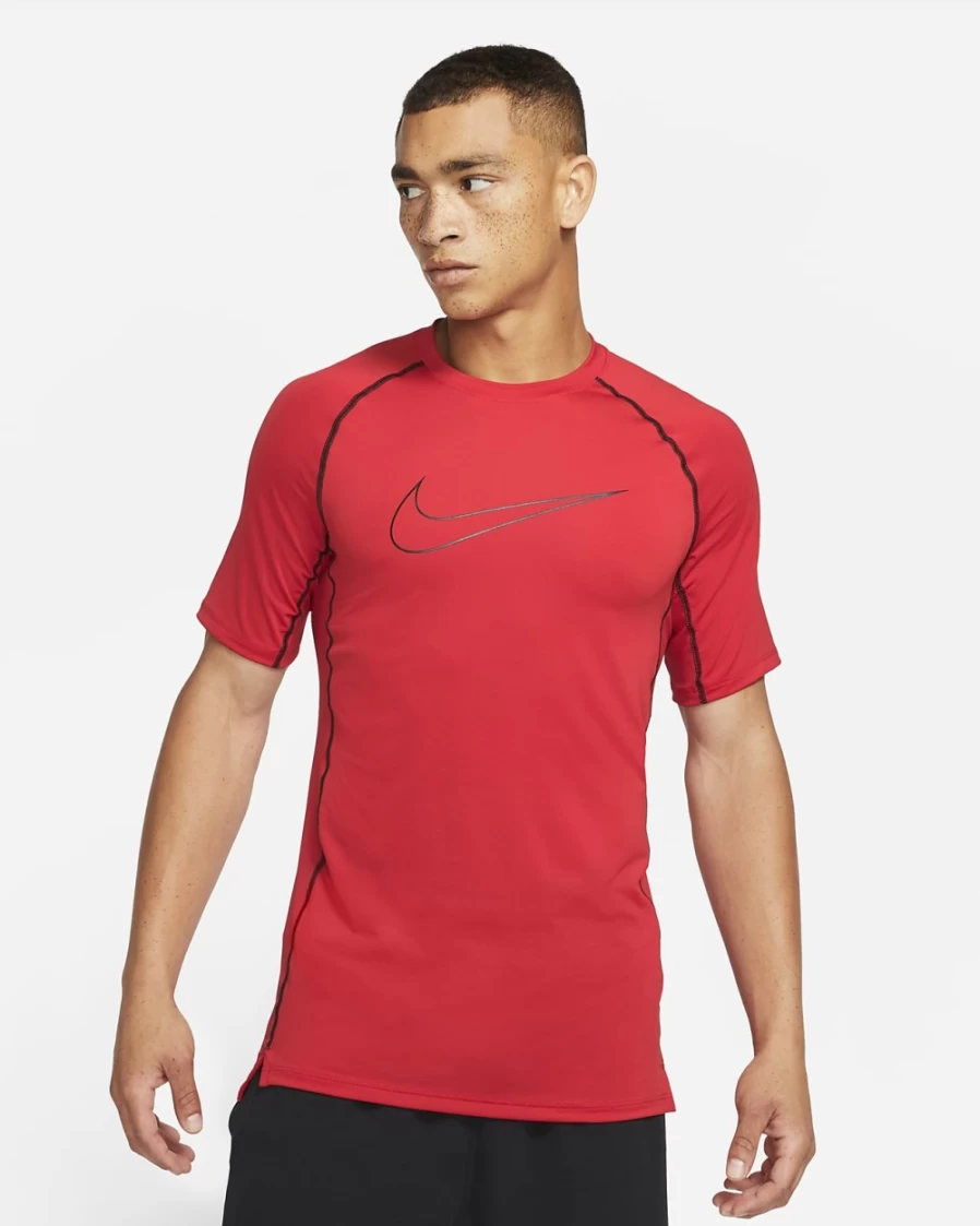 Nike Pro Dri-FIT Men's Slim Fit Short-Sleeve Top - University Red/Black/Black Moisture-Wicking Workout Shirt