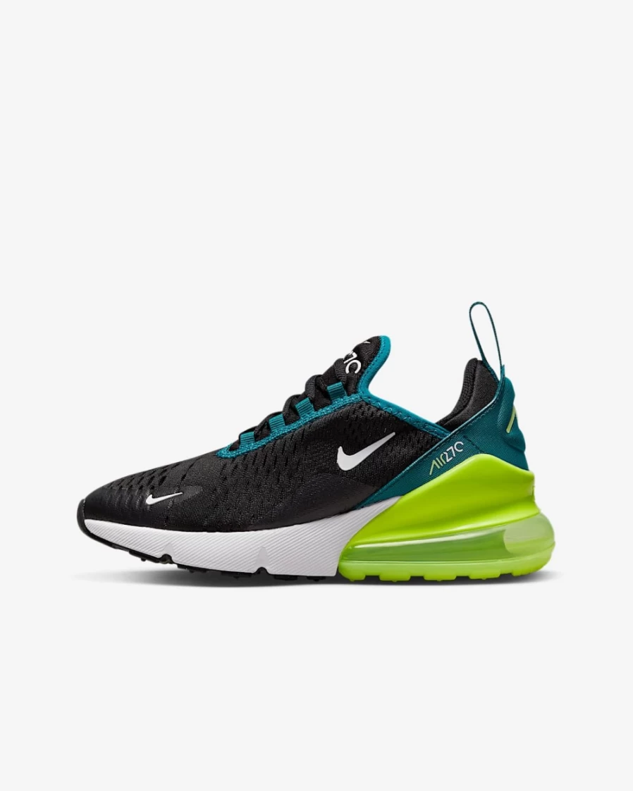 Nike Air Max 270 Big Kids' Shoes - Black/Bright Spruce/Barely Volt/White - Running Sneakers for Boys and Girls