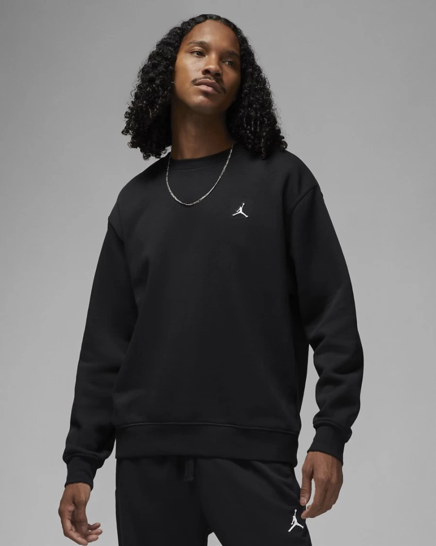 Nike Jordan Brooklyn Fleece Men's Crew-Neck Sweatshirt - Black/White Pullover for Men