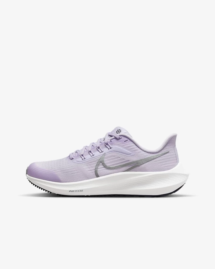 Nike Air Zoom Pegasus 39 Kids' Road Running Shoes for Boys & Girls - Violet Frost/Barely Grape/Midnight Navy/Metallic Silver