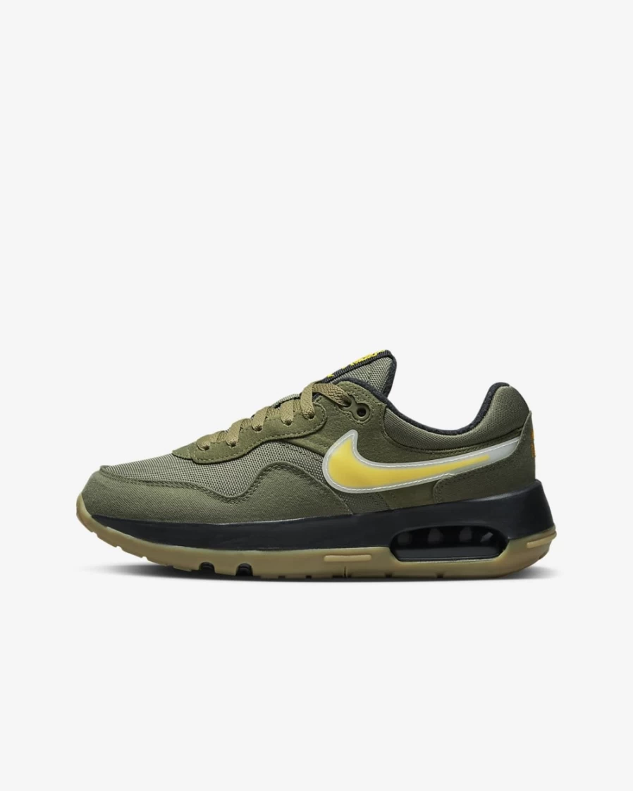 Nike Air Max Motif Next Nature Big Kids' Shoes for Boys & Girls in Medium Olive/Black/Gum Light Brown/University Gold