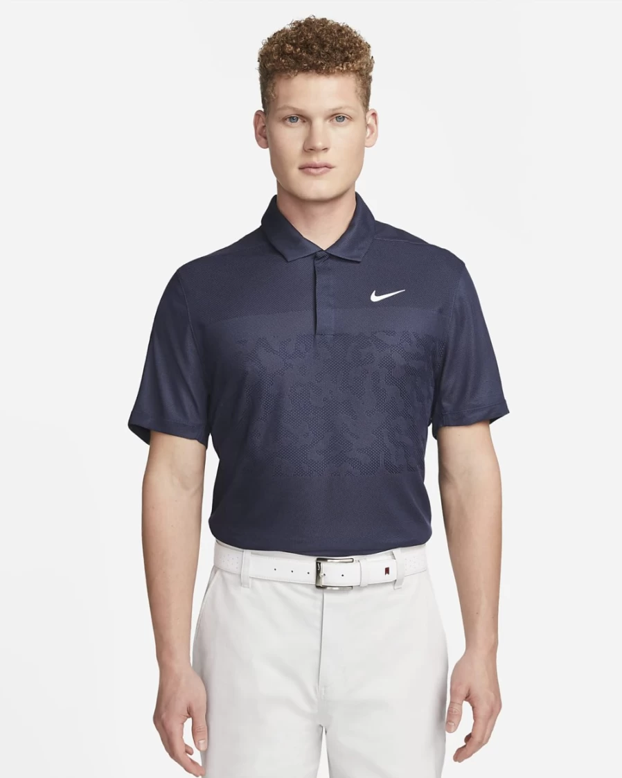 Nike Dri-FIT ADV Tiger Woods Men's Golf Polo Shirt - Midnight Navy, Thunder Blue & White Performance Tee