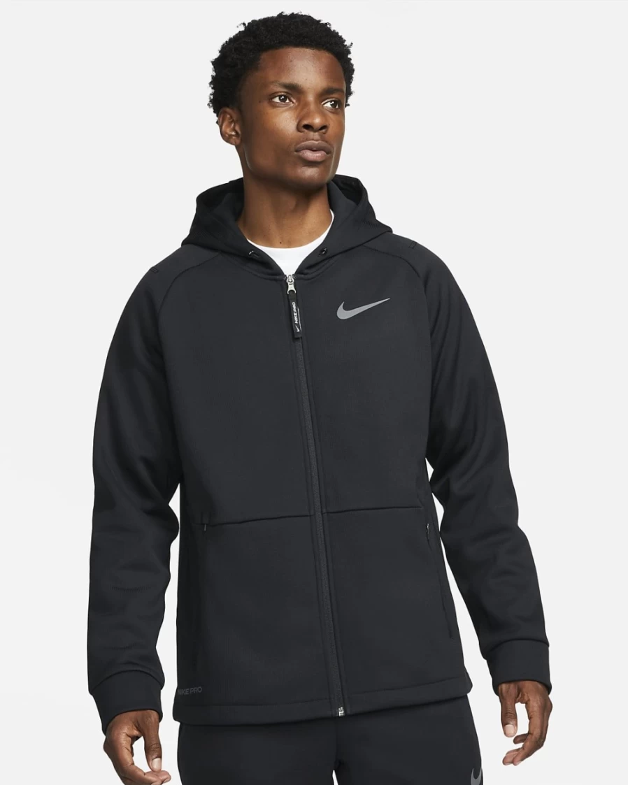 Nike Pro Therma-FIT Men's Full-Zip Hooded Jacket - Black, Iron Grey Training Jacket for Men