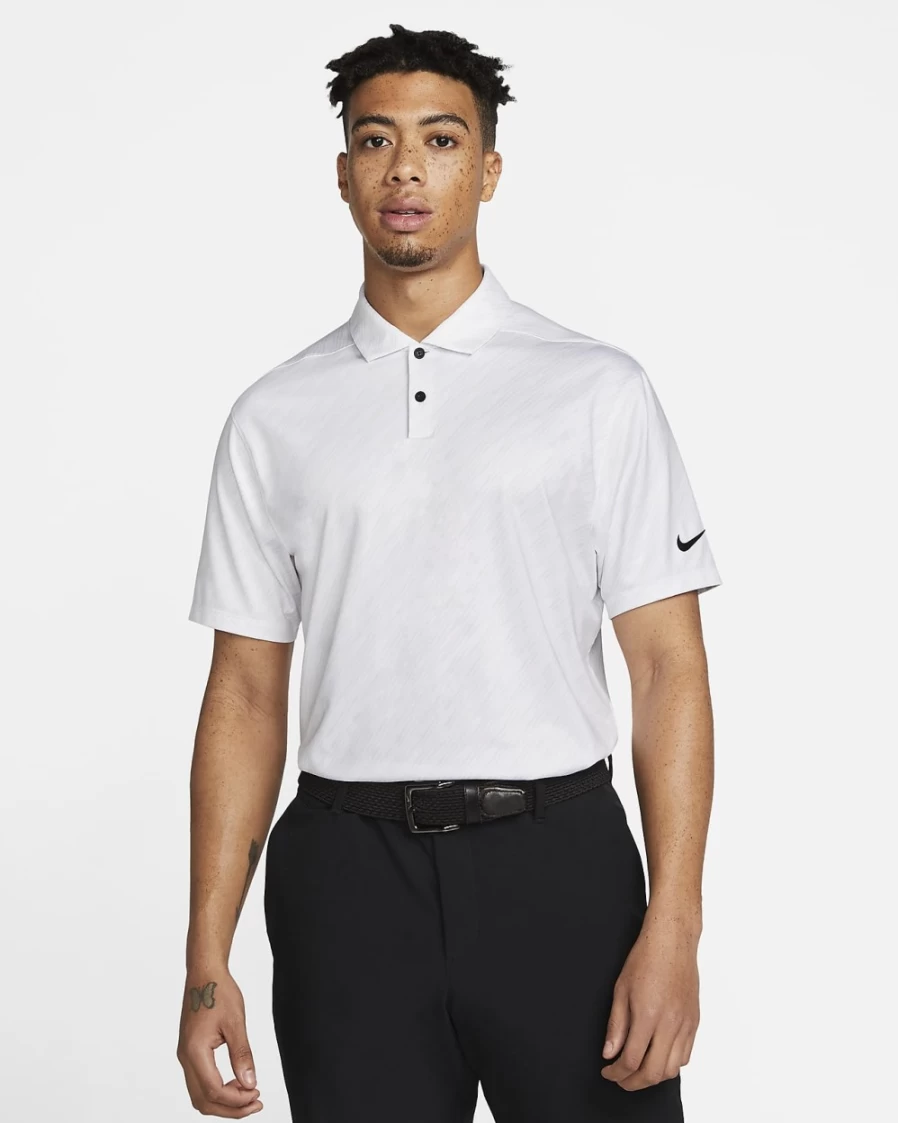 Nike Men's Dri-FIT Vapor Striped Golf Polo Shirt - White & Black Moisture-Wicking Performance Top