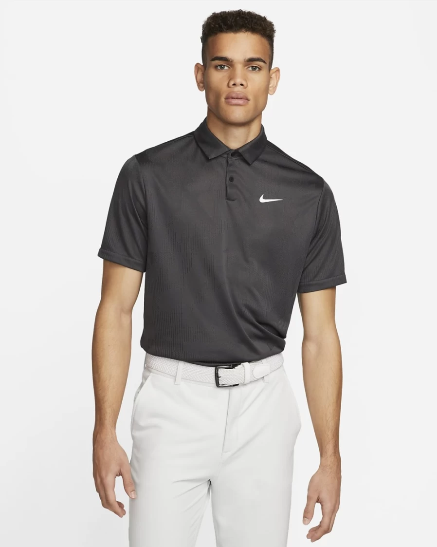 Nike Men's Dri-FIT Tour Jacquard Golf Polo Shirt - Anthracite/White, Moisture-Wicking Performance Top