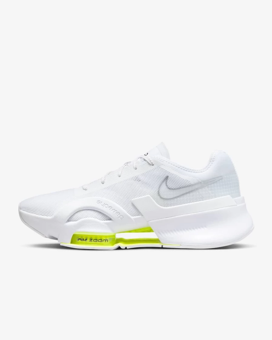 Nike Air Zoom SuperRep 3 Men's Training Shoes - White/Volt/Black/Metallic Silver for HIIT & Workouts