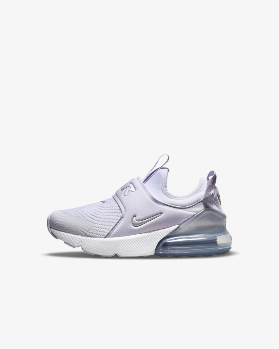 Nike Air Max 270 Extreme Little Kids' Sneakers White Pure Violet Metallic Silver for Boys and Girls