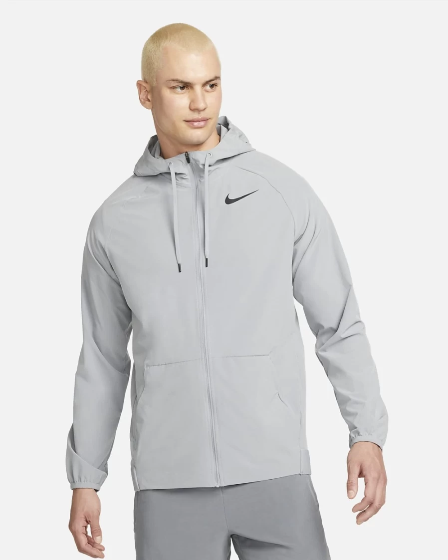 Nike Pro Dri-FIT Men's Flex Vent Max Full-Zip Hooded Training Jacket in Particle Grey, Iron Grey & Black