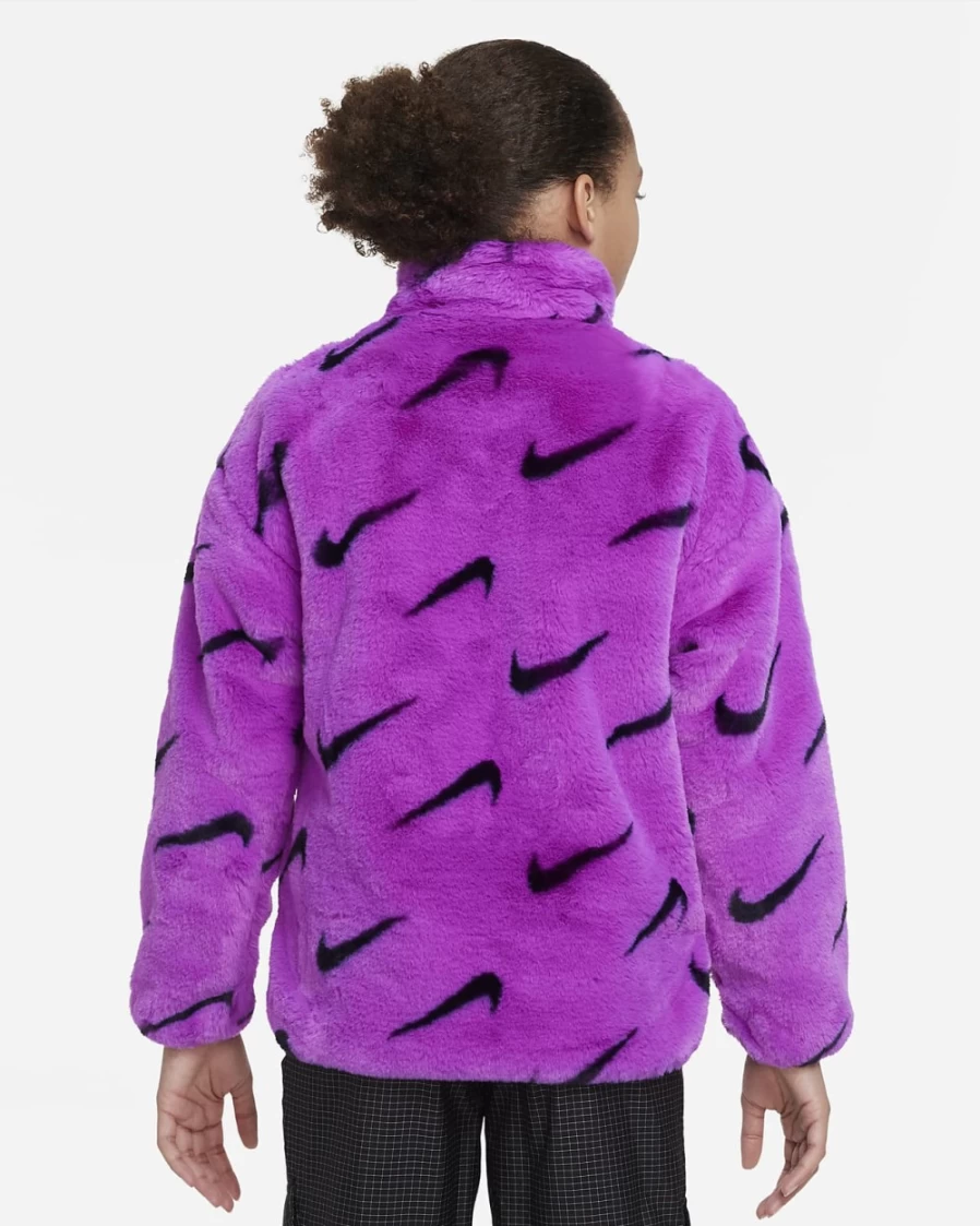 Nike Sportswear Big Kids' Faux Fur Jacket for Boys & Girls - Vivid Purple/Black Cozy Winter Coat