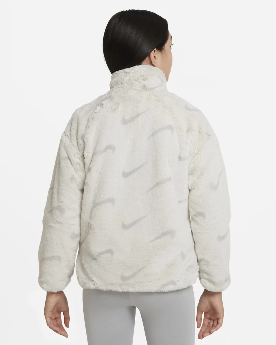 Nike Big Kids' Light Bone Faux Fur Jacket - Unisex Boys & Girls Sportswear Coat
