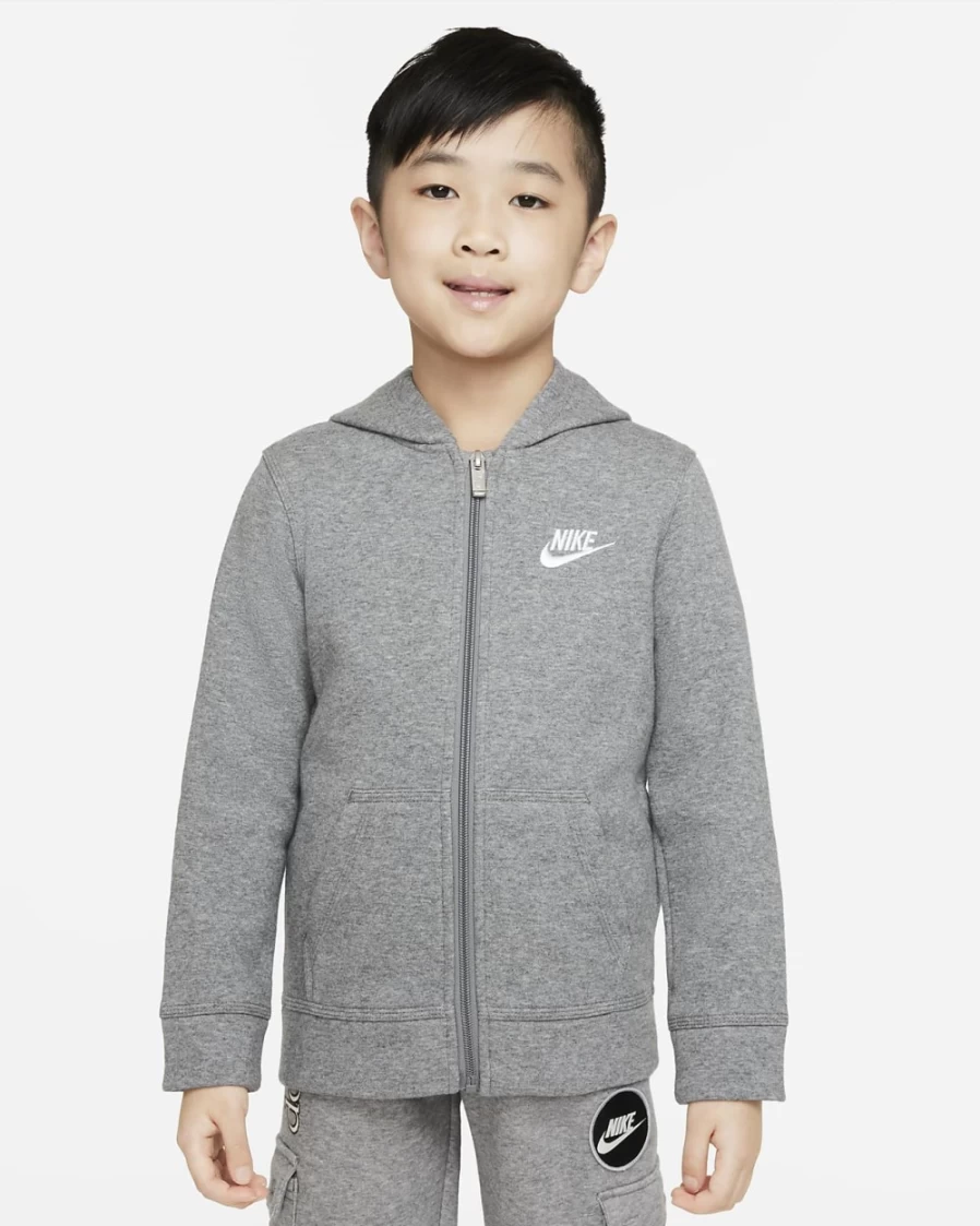 Nike Sportswear Club Fleece Full-Zip Hoodie for Boys & Girls in Carbon Heather