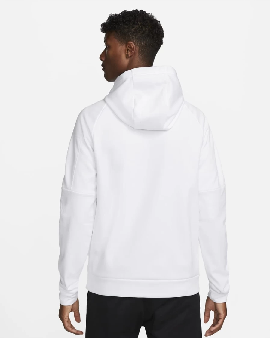 Nike Therma-FIT Men's Pullover Hoodie - White & Black Fitness Sweatshirt for Men
