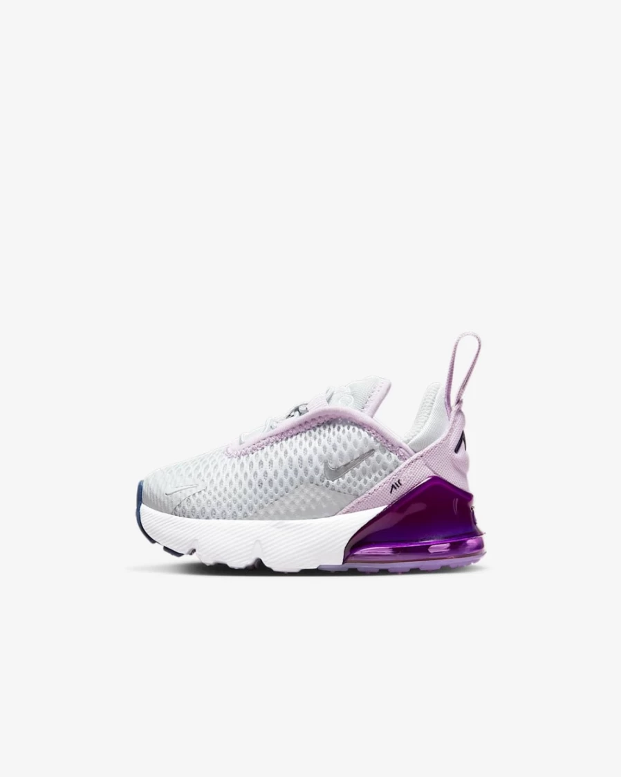 Nike Air Max 270 Baby Toddler Shoes for Boys & Girls - Pure Platinum, Violet Frost, Midnight Navy, Metallic Silver