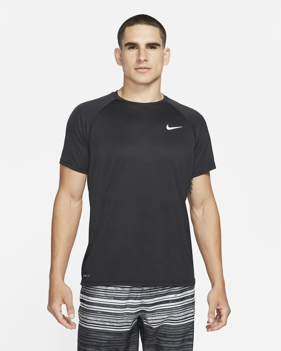 Nike Men's Black Hydroguard Short-Sleeve Swim Shirt - UPF Sun Protection Quick-Dry Essential