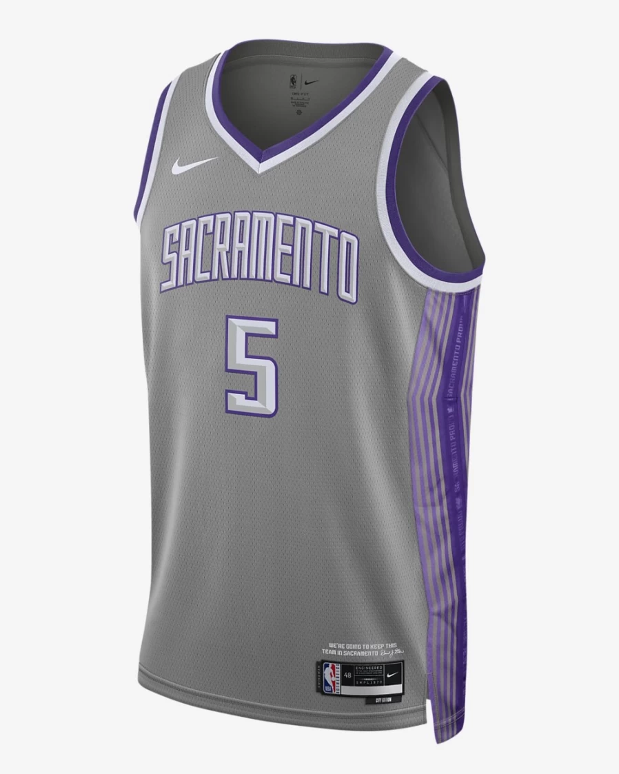 Nike Men's De'Aaron Fox Sacramento Kings City Edition Dark Steel Grey NBA Swingman Jersey - Dri-FIT Basketball Jersey