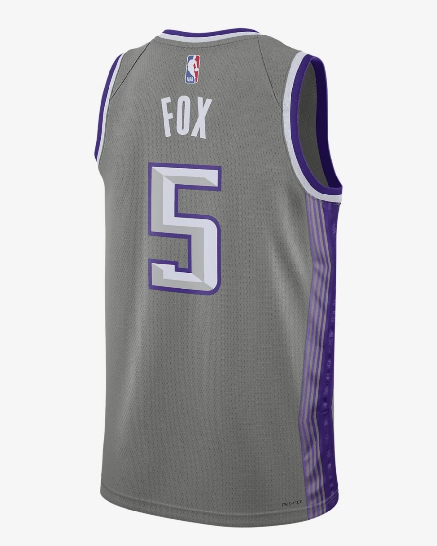 Nike Men's De'Aaron Fox Sacramento Kings City Edition Dark Steel Grey NBA Swingman Jersey - Dri-FIT Basketball Jersey
